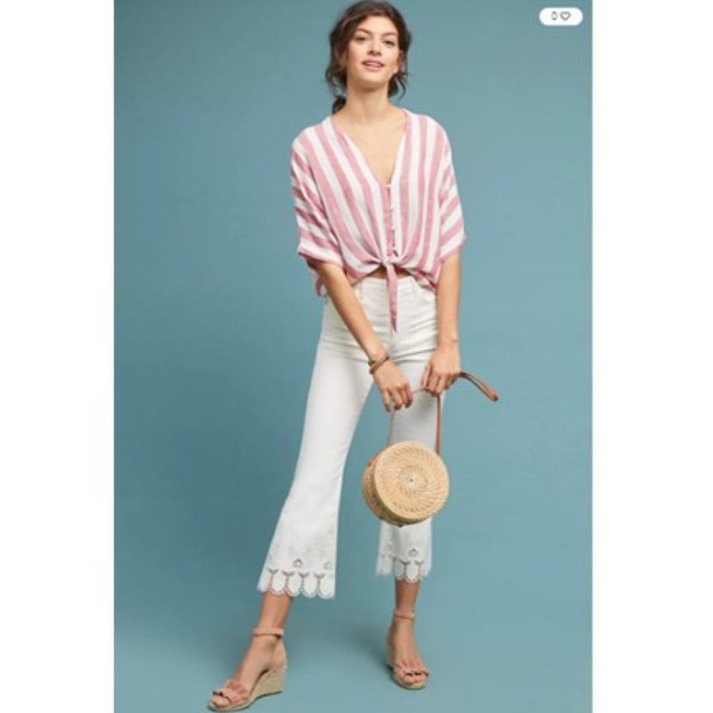 Anthropologie Pilcro WHite High-Rise Cropped Flare Jeans - 32